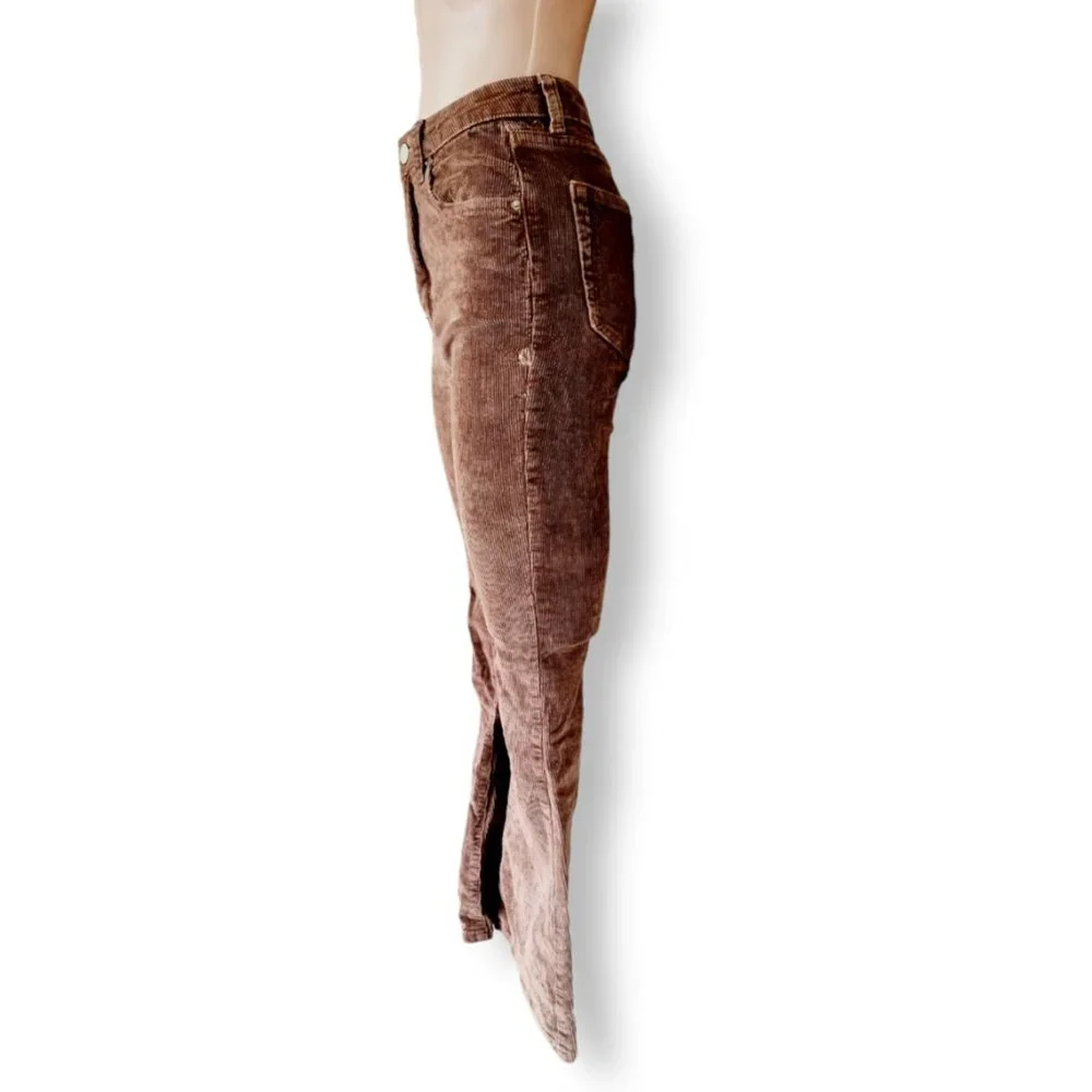 Brown corduroy denim flared jeans Zipper fly with one top button AU 6-8 - Picture 2 of 6